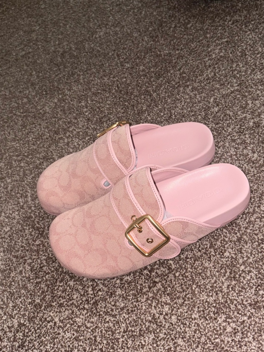 Pink Coach Signature Logo Slip-On Mules with Gold Buckle - Picture 2 of 4
